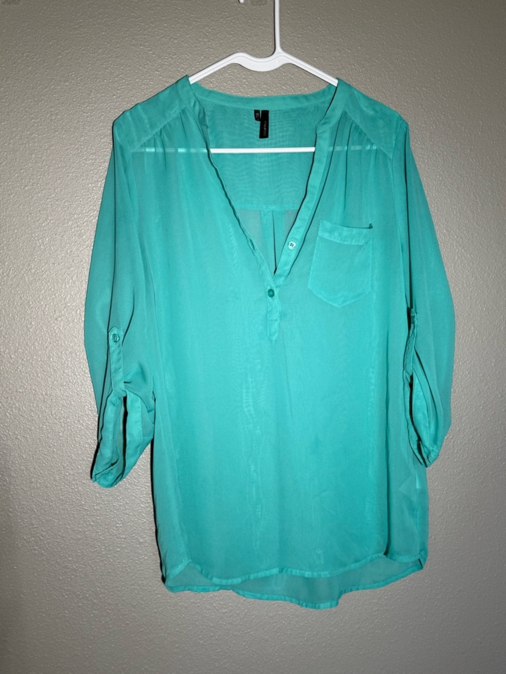 Maurices Teal Button-Accent V-Neck Blouse